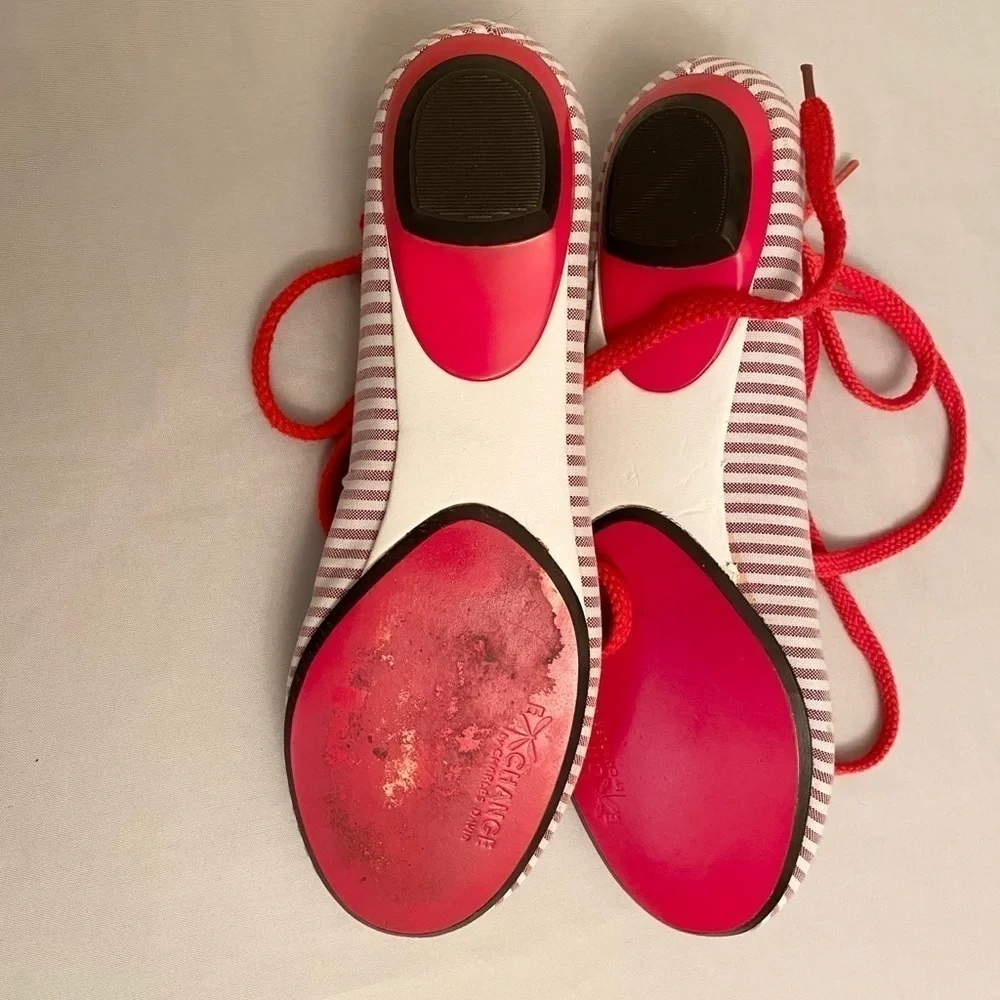 EXCHANGE Charles David Ankle Tie Shoes Ballet Flats Striped Nautical 6.5